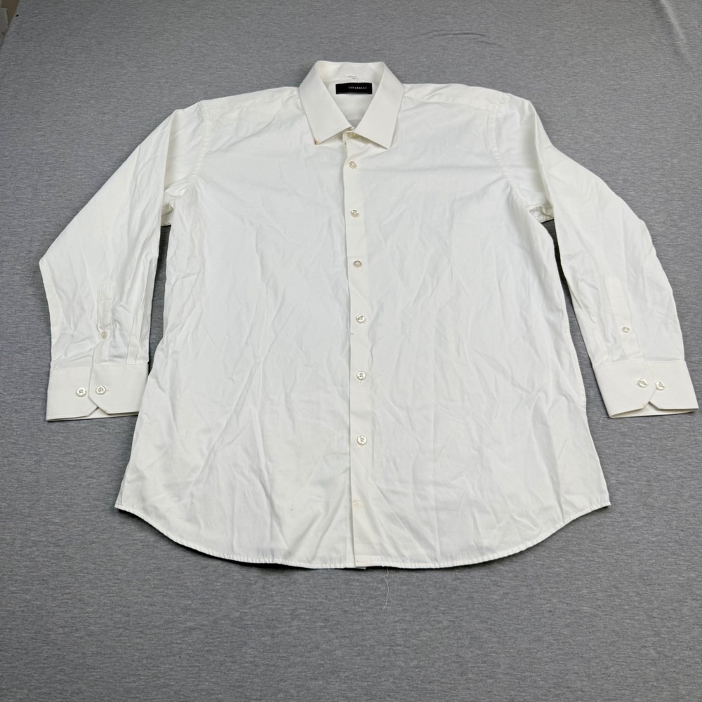 Vitarelli Mens White Long Sleeve Dress Shirt 17.5 32-33 Solid Button Up RN120406